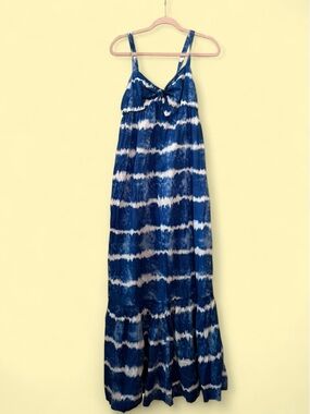 Y2K Blue Tie-Dye Maxi Dress - Strappy Summer Sundress